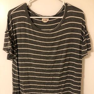 Gray striped ruffle sleeve top